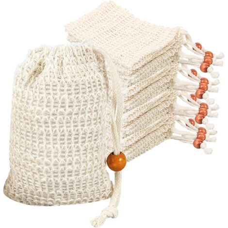 12 Pcs Sac Filet pour Savon Solide, Pochette Savon Solide Voyage, Sac Savon en Filet Naturel, Sacs à Savon pour Savon Solide, Sachets Sac à Savon en 100% Coton Sisal pour Gel Douche Ba (1/5)