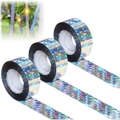 Lot de 3 rouleaux de ruban adhésif réfléchissant double face pour effrayer les pigeons, Anti-oiseaux Ruban anti-oiseaux, les pics pour jardin, ferme, verger pour extérieur, terrasse - 80 m