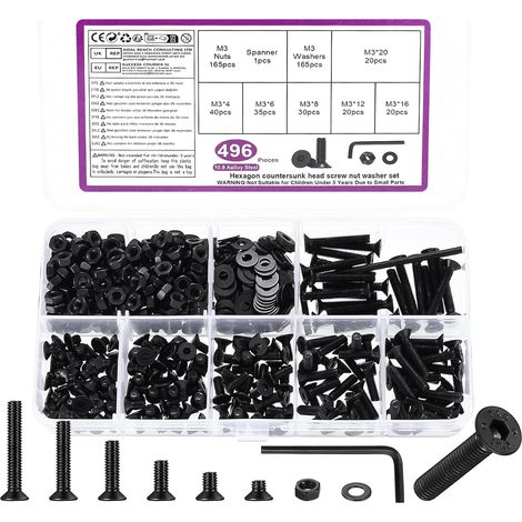 496 Pcs Vis M3 et Écrous,Vis à Tête Fraisée Boulons et Écrous Set (1/5)