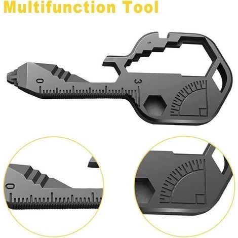 Clé Multifonction 24 en 1 en Acier Inoxydable Portable pour Ouvrir Bouteilles Boîtes Coupes Lignes et Autres Tâches Extérieures Noir (1/5)
