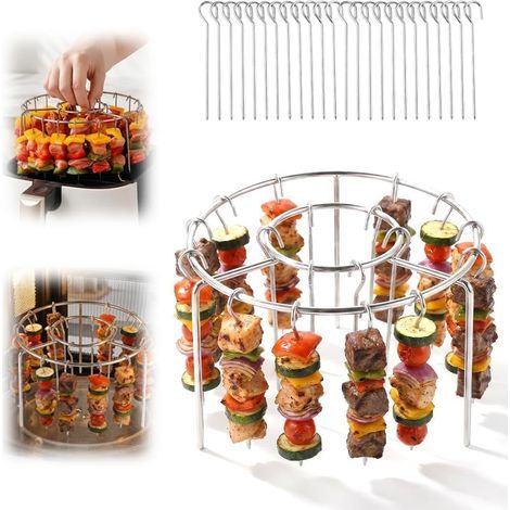 2026 New Air Fryer Roasting Rack, Stainless Steel Skewer Holder, Air Fryer Roasting Rack For Barbecue Or Grill (12 Steel Skewers) (1/5)