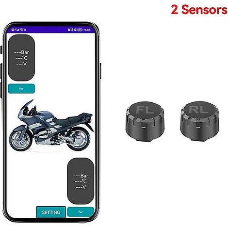 Capteurs de pression des pneus TPMS pour moto, système de surveillance de la pression des pneus Bluetooth 5.0, capteur externe, compatible Android/iOS et voiture. (1/5)