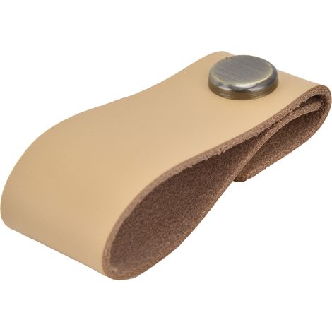 Poignée valise meuble simili cuir design 1 trou à fixation cachée pour porte armoire marron clair (1/5)