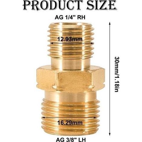 Lot de 2 raccords de tuyau de gaz en laiton - Double mamelon - Raccord pour tuyau de gaz propane acétylène - 1/4" droite vers 3/8" gauche - Raccord propane acétylène - Filetage extérieur (1/5)