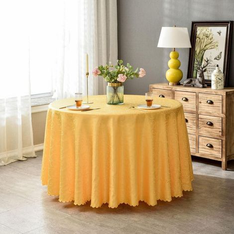 Nappe ronde en jacquard jaune 240 cm de diamètre, facile d'entretien, pour la maison et le restaurant