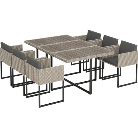 Outsunny Rattan Garden Furniture Set, Rattan Table and Chairs with Cushions