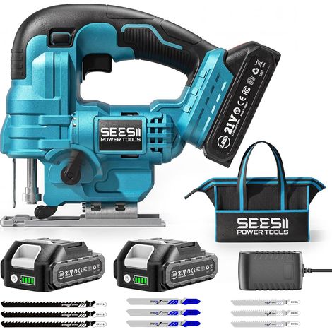 21V Cordless Jigsaw Electric Jigsaw with 2 × 2.0Ah Batteries, 2800 RPM Variable Speed for Wood Cutting, 0°-45° Bevel Cutting, LED Light, 4 Orbital Settings (1/5)