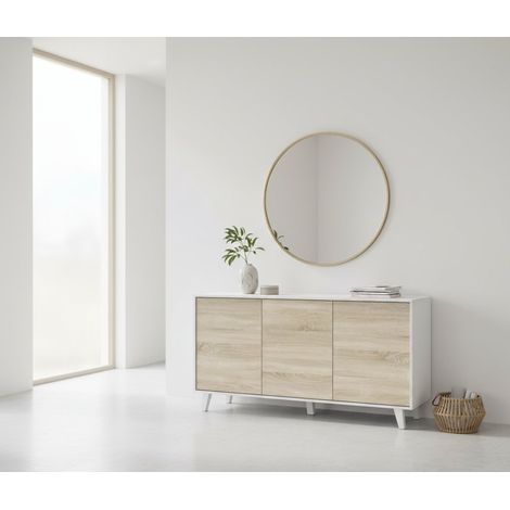 Credenza - 3 Ripiani Apertura Push Pull, Bianco, -, 154x41x75h cm Pergamino