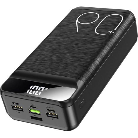 Batterie Externe 60000mAh Ultra Grande Capacité, Chargeur USB Portable 22.5W PD3.0 QC3.0, HGANUS Power Bank 4 Ports avec Écran LED Numérique et Lampe Torche, pour Camping Voyage Urgence Secours