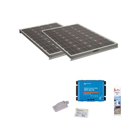 Pack de 2 panneaux solaires monocristallins 120W – Kit de pose avec régulateur MPPT 30A – Protection verre trempé – Montage en série ou parallèle – Antarion