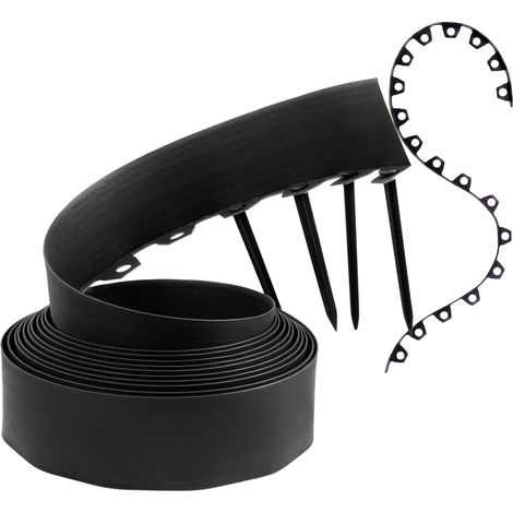Bordure de pelouse Flexible en Plastique Noir 10 m 30 piquets Hauteur : 10 cm Résistant aux intempéries (1/5)
