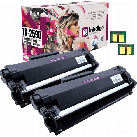 Toner Inkdigo TN2590 compatible avec les imprimantes Brother HL-L2442DW et DCP-L2622DW, certifié TÜV. (1/5)