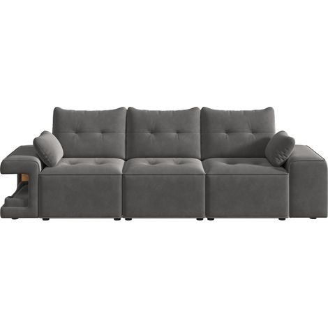 Modulares 3-Sitzer-Sofa aus grauem Samt mit breiten Armlehnen und Stauraum (1/5)