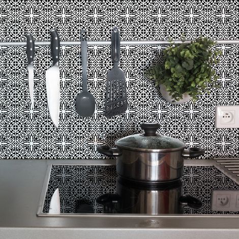 Sticker Mural Carrelage adhésif Cuisine Salle de Bain - 9 STICKERS CARREAUX DE CIMENT AZULEJOS KEVINA - 9stickers10x10cm (1/5)