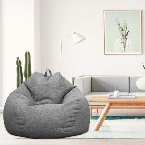 Housse de Pouf Poire AMOUNE - Tissu Gris - 90 x 80cm - Pour Adulte et Enfants