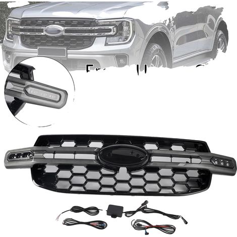 Parrilla delantera superior, plástico ABS de alta calidad, reemplazo directo, función de faros dinámicos, compatible con Ford Ranger T9 2023-2024, compatible con Ford Everest T9 2023-2024 (1/5)