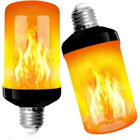 Ampoule LED flamme décorative noire, lumière jaune simulée, culot E27, lot de 2, effet torche réaliste, éclairage d'ambiance chaleureux. (1/5)