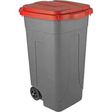 Bidone raccolta differenziata Mobil Plastic Lt. 80 con ruote - Fondo grigio e coperchio rosso