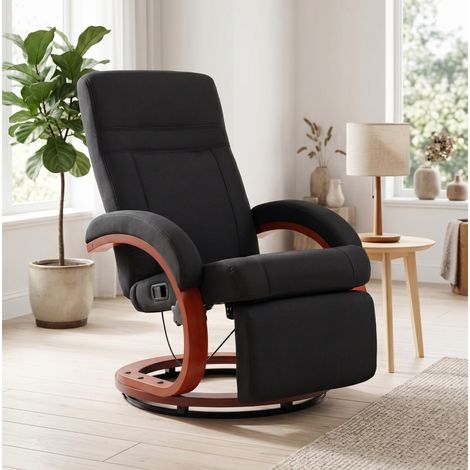 Relaxsessel 135° neigbar, 360° drehbar, mit Fußstütze, Leinenoptik, schwarz OKMYHOME (1/5)