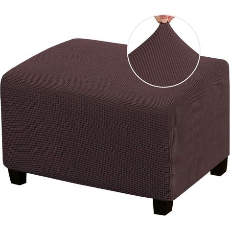 Housse Repose-Pieds - Jacquard Épais à Carreaux - Extensible avec Ourlet Élastique - Taille Standard - Marron (1/5)