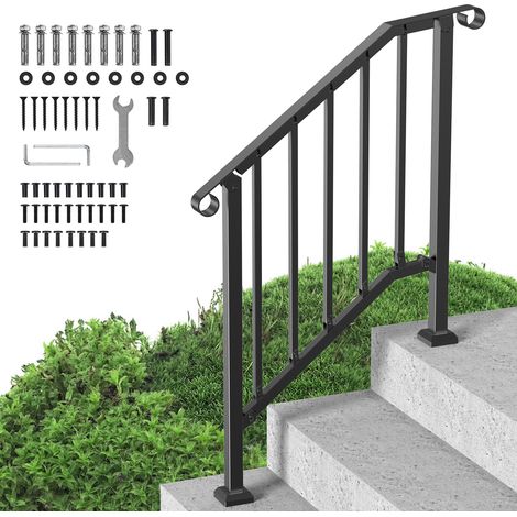 VEVOR Rampe deEscalier pour 2-3 Marches Exterieures Main Courante Escalier en Acier au Carbone, avec Kit deInstallation, pour Personnes Âgees, Marches en Beton, Porche, Terrasse, Arche Retro Noir (1/5)