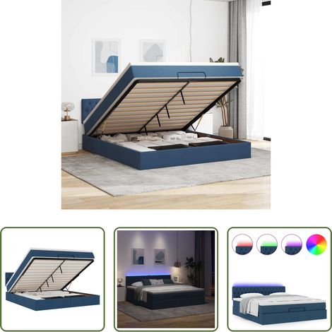Matratze mit LED - Ottomane Bett mit Matratze & LEDs Blau 180x200 cm Stoff (1/5)