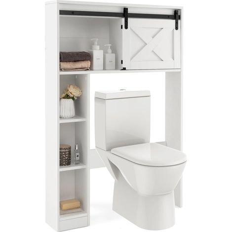 COSTWAY Toilettenschrank mit Schiebetür, Toilettenregal Holz, Badezimmerregal Badezimmerorganisator freistehend, Überbauschrank Waschmaschinenregal (weiß) (1/5)