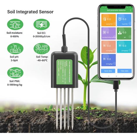 Testeur de sol intelligent 7 en 1 avec fonctions de détection d'humidité/EC/pH/température/NPK, testeur de nutriments du sol pour Android (1/5)