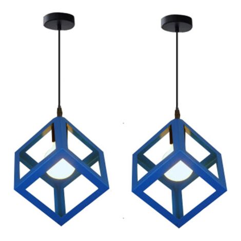 royaluxe- 2PCS Suspension Lustre En Forme De Cube Suspension Luminaire Moderne Plafonnier Rétro Vintage Bleu (1/5)
