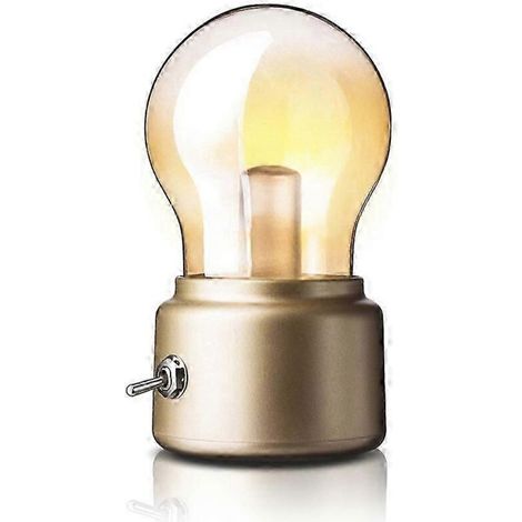(Dorée) Lampe de chevet rétro à ampoule, veilleuse créative rechargeable par USB, lampe de table LED à l'ancienne, petite lampe de table décorative pour bureau de chambre [ (1/5)
