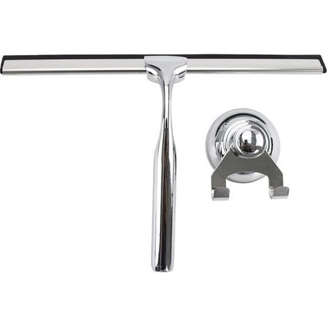 Escobilla de ducha de 25 cm - Acero inoxidable, con gancho de ventosa, borde de silicona blanca, para baño y cristalería (1/4)