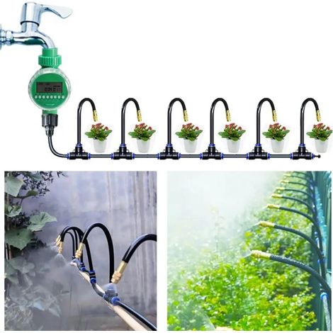 Kit de pulvérisation universel flexible (6 m assemblé) avec buses réglables en cuivre jaune de 20 cm pour l'irrigation de pelouses et de jardins (brumisateur d'eau) (1/4)
