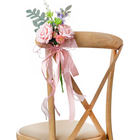 Décorations Florales pour Allée de Mariage, Fleurs Occidentales avec Rubans en Mousseline pour Décoration de Chaise de Cérémonie et de Fête (221209QY08-3) (1/5)