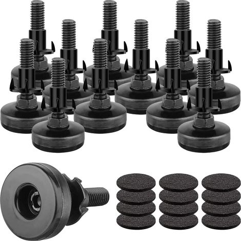 Lot de 12 pieds de nivellement réglables à visser avec inserts filetés pour tables, chaises, armoires, canapé, support 3960 lb - Grande base, noir (1/5)