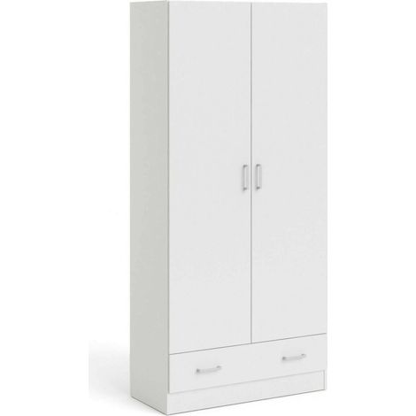 Dmora – Armoire 2 portes battantes 1 tiroir – Structure en tôle laminée – Dimensions 79 x 170 x 35 cm – Blanc – Résistante aux chocs et rayures — vue 4