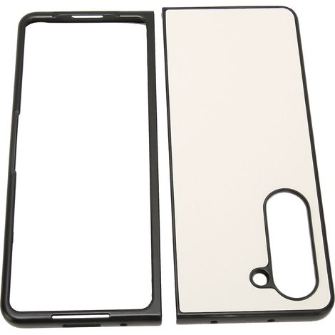 Étui pliable en cuir synthétique pour Samsung Galaxy Z Fold 5, motif litchi bicolore blanc. (1/5)