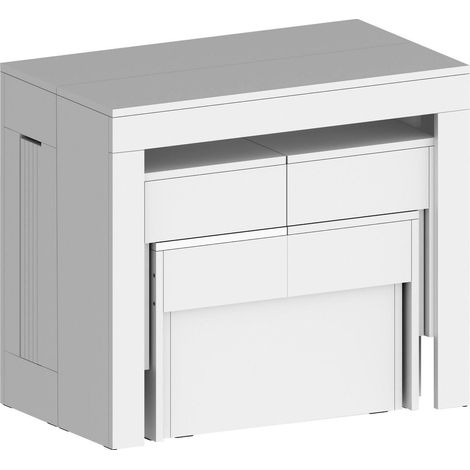 Dmora - Conjunto de mesa y sillas Eric, Composición multiusos, Conjunto con consola y 2 bancos extensibles, 100% Made in Italy, 66x25h45 cm, Blanco brillo, con embalaje reforzado