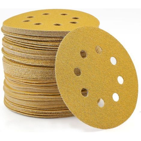Lot de 100 disques de 5 pouces en papier abrasif auto-agrippant grain 120 pour ponceuse orbitale à métaux, bois et aléatoire (1/4)