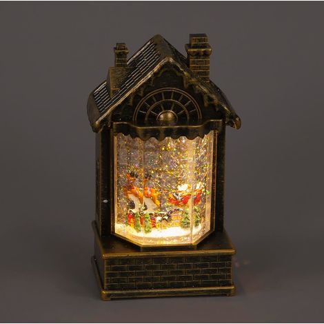 Santa and Reindeers Christmas Water House Light Up Snow Globe Decoration - 20cm