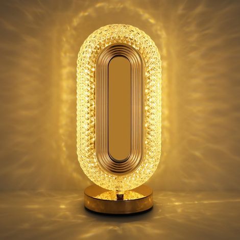 Lampe de Table Ovale, Lumière de Table Tactile à Intensité avec 3 Couleurs, Lampe de Chevet Rechargeable avec Port USB, Or (1/5)
