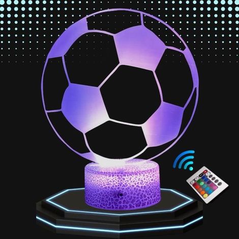 Lampe de Chevet 3D LED Ballon Football - Personnalisable - 16 couleurs - Télécommande incluse (1/4)