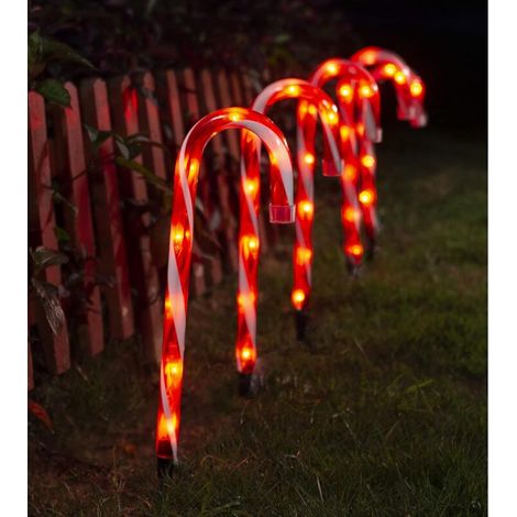 Set mit 5 LED-beleuchteten Weihnachtszuckerstangen, Gartenstecker für Garten, Rasen, Hof, Weihnachtsdekoration (Bunte Zuckerstangen mit Sternen)