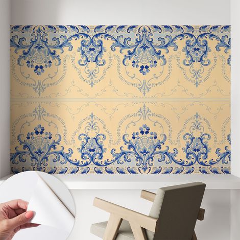Selbstklebend Tapete modern Wohnzimmer - Wanddekoration - einfach anzubringen Blaue Ornamente 104x70 cm (1/5)