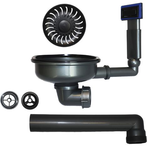 Caressi Ablaufgarnitur für Küchenspülen + Siebkorbventil CAGR505100BK, Kunststoff/Edelstahl schwarz
