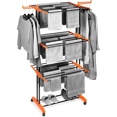 Vertical metal clothes drying rack black 3 tier wheels 235492359 (1/5)