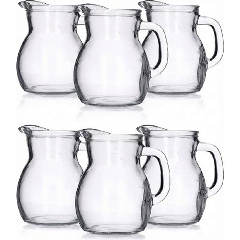 Set 6 Brocche in Vetro Trasparente 1 Litro caraffa con Taratura MID Uso Domestico e Professionale Lavabili in Lavastoviglie per Bevande succhi vino da tavola e buffet (1/5)