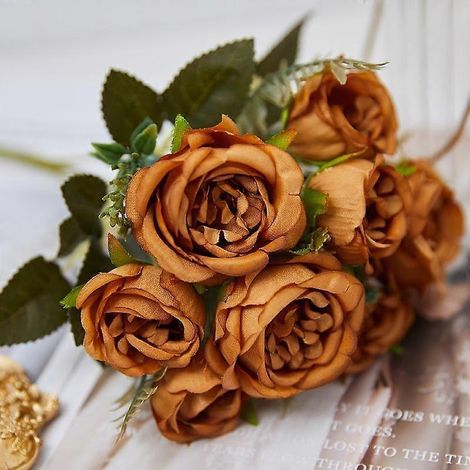 Bouquet Ornement d'Automne Fleurs Artificielles Pivoine en Soie Vertes DIY Mariage Fêtecafé noir (1/5)