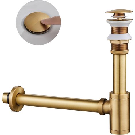Piège à bouteilles pour lavabo de salle de bain, siphon et valve pop-up sans trop-plein, bouchon de vidange, siphon, chromé antique (1/5)