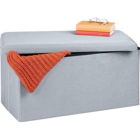 Relaxdays Storage Bench, Velvet Cover, 80 L Capacity, H x W x D: approx. 38 x 77 x 39 cm, Light Grey