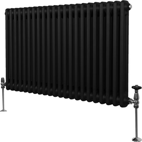 Radiador Tradicional Horizontal de 2 columnas 600mm x 1012mm Negro Mate Acero Montado en pared Kit de fijación y soportes + Cepillo de limpieza GRATIS Calefacción estufa calefactor